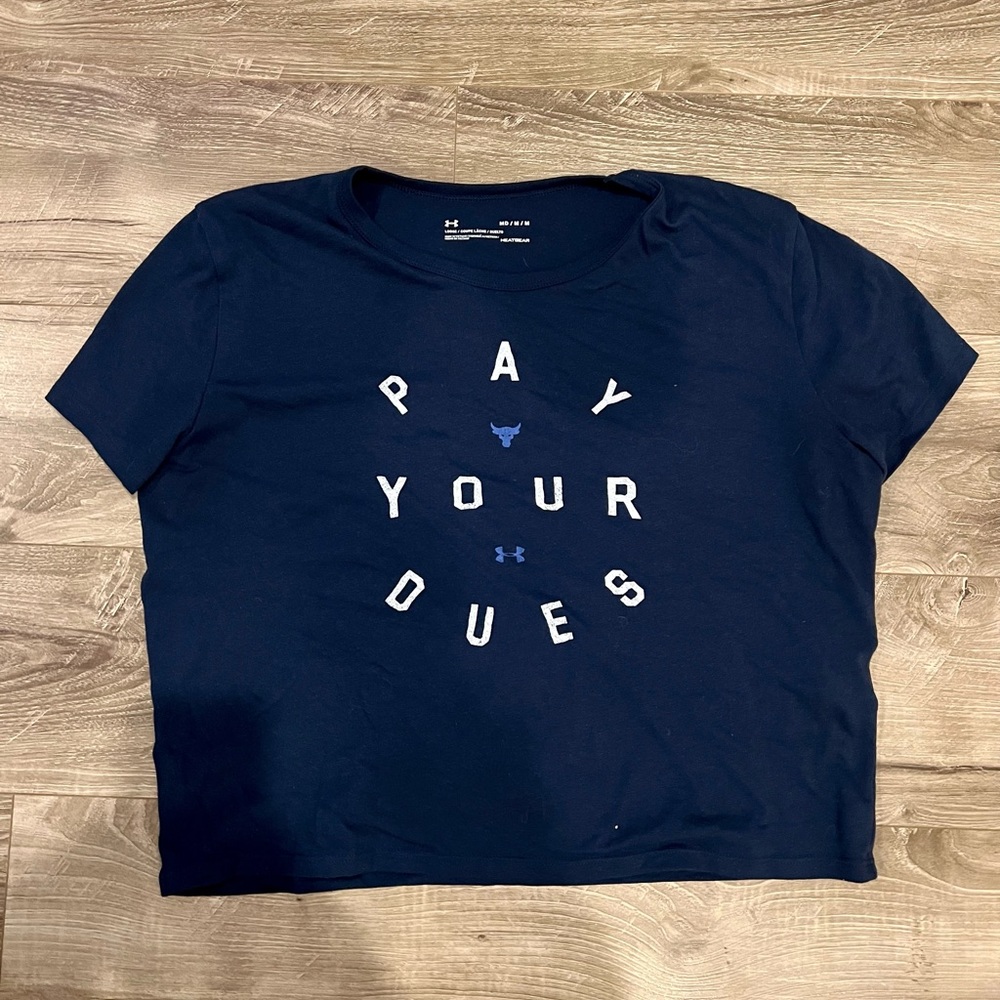 Under Armour Women's Project Rock Pay Your Dues Navy Loose Fit Crop Top Navy M